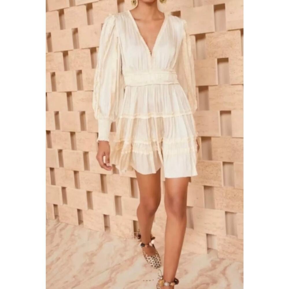 NWT Ulla Johnson Gemma Smocked Silky Cream/Ivory Mini Dress Size 4